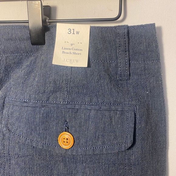NWT J Crew Linen Cotton Beach Shorts 9” 31 W 31” Waist Blue Camp Flat Front - Picture 3 of 8
